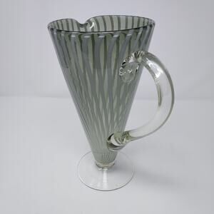 Blown Glass Murano Style Pitcher Smoke Gray White Stripes "Filigrana" Vintage